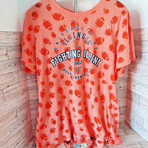 University Of Illinois T-shirt Women 2XL Orange Footballs by Creative Apparel